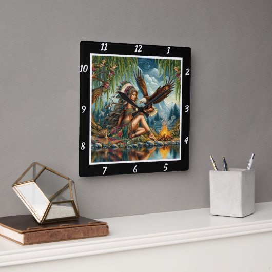 Native Hearts: Eagle's Spirit Stone's Waarheid Vierkante Klok (Kantoor)