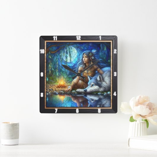 Native Hidden Trail: Forest Heartbeat Art Vierkante Klok (Huis)