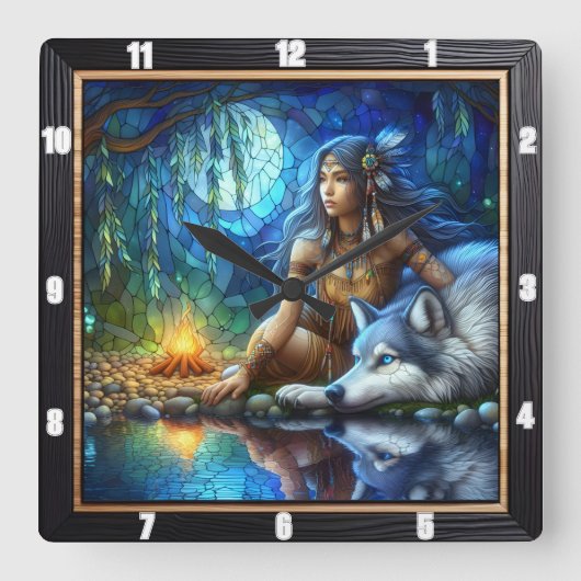 Native Hidden Trail: Forest Heartbeat Art Vierkante Klok (Voorkant)