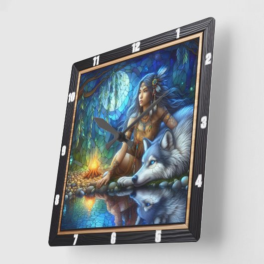 Native Hidden Trail: Forest Heartbeat Art Vierkante Klok (Hoek)