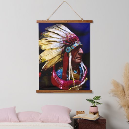 Native "Hunkpapa" Chief original art Hangend Wandkleed (Slaapkamer)