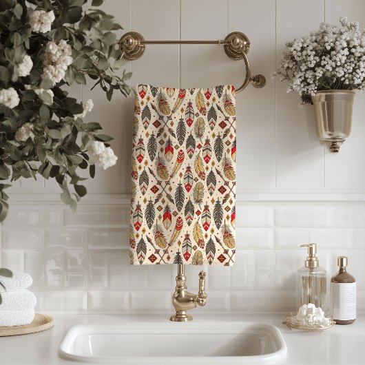 Native-Inspired Bath Towel Tribal Feather Pattern Bad Handdoek
