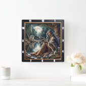 Native Moonlit Glade: Wisdom Keeper Art Vierkante Klok (Huis)