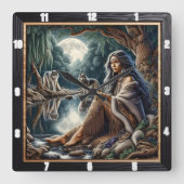 Native Moonlit Glade: Wisdom Keeper Art Vierkante Klok (Voorkant)