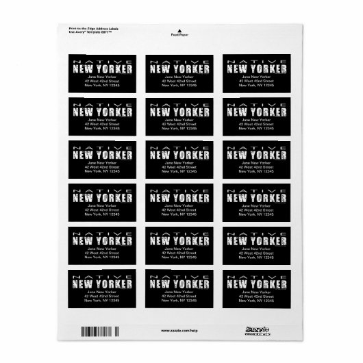 Native New Yorker Dark Address Label (Full Sheet)
