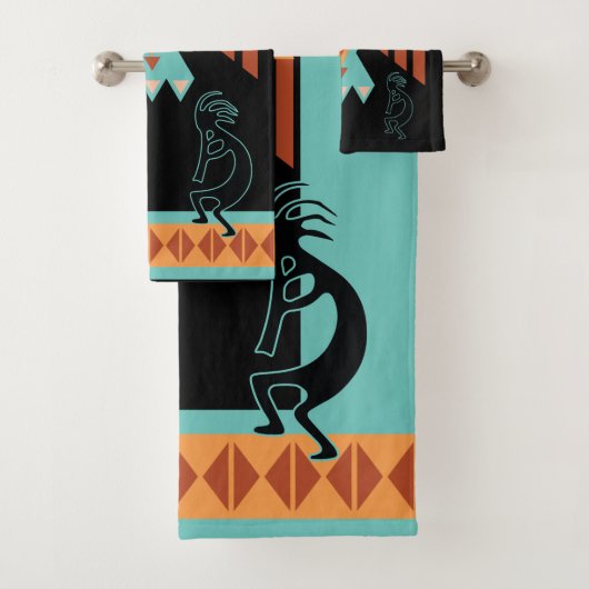 Native Phoenix Blauwgroen Kokopelli Bath-handdoeks Bad Handdoek (Insitu)