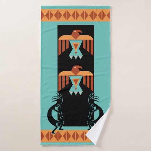 Native Phoenix Blauwgroen Kokopelli Bath-handdoeks Bad Handdoek (Badhanddoek)