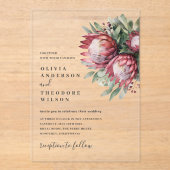 Native Protea Waterverf Floral Boho Botanical Acryl Uitnodigingen (Voorkant)