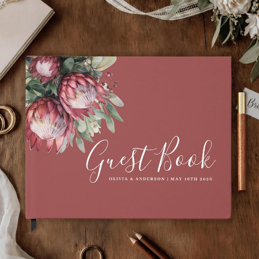 Native Protea Waterverf Floral Boho Botanical Gastenboek
