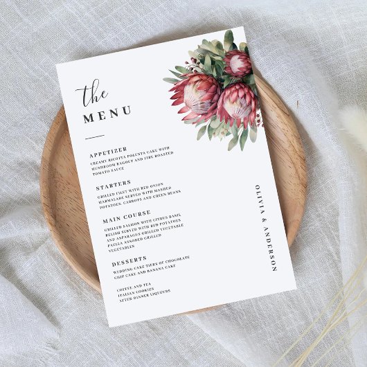 Native Protea Waterverf Floral Boho Botanical Menu