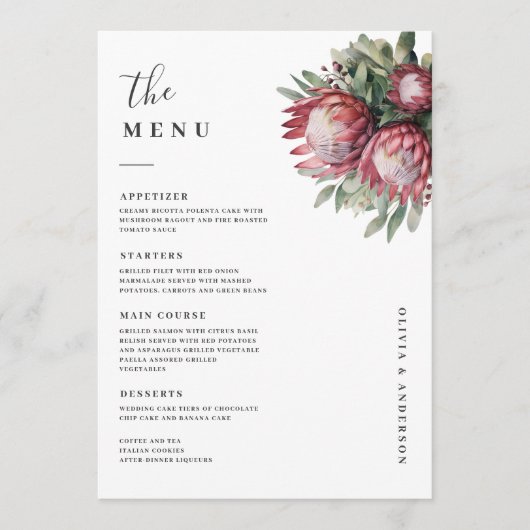 Native Protea Waterverf Floral Boho Botanical Menu (Voorkant)