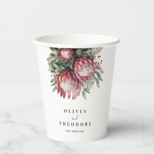 Native Protea Waterverf Floral Boho Botanical Papieren Bekers (Voorkant)