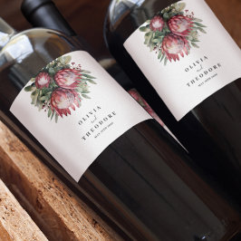 Native Protea Waterverf Floral Boho Botanical Wijn Etiket