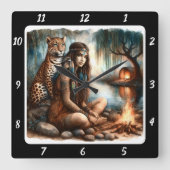 Native Radiance: Tiger's Roar Forest Glow Vierkante Klok (Voorkant)