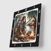 Native Radiance: Tiger's Roar Forest Glow Vierkante Klok (Hoek)