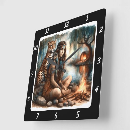 Native Radiance: Tiger's Roar Forest Glow Vierkante Klok (Hoek)