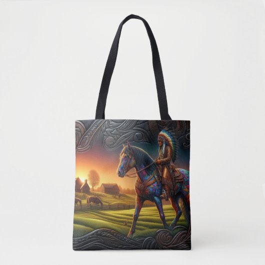 Native Rider bij zonsondergang Tote Bag (Voorkant)
