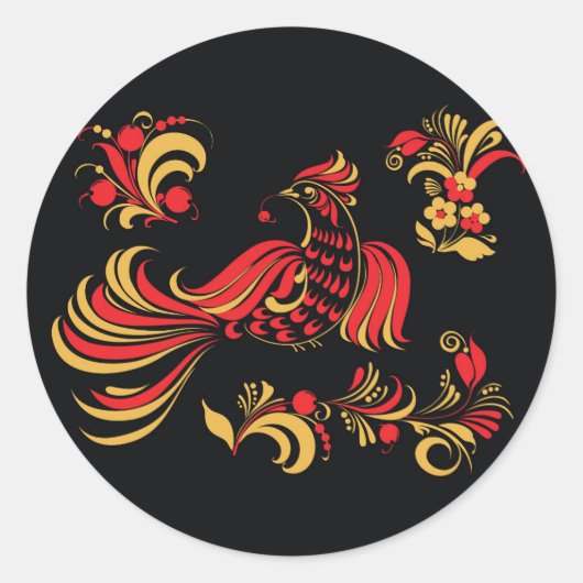 Native russian bird ornament ronde sticker (Voorkant)