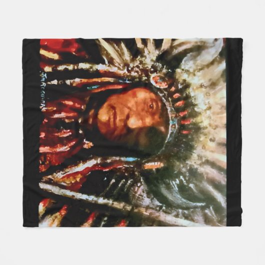 Native "Sioux Chief" Fleece Deken (Voorkant (Horizontaal))