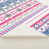 Native Southwest Pink and Blue Tribal Pattern Sherpa Deken (3/4)