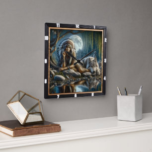 Native Spirit: Flowing Stream Gouden Licht Vierkante Klok