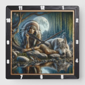 Native Spirit: Flowing Stream Gouden Licht Vierkante Klok (Voorkant)