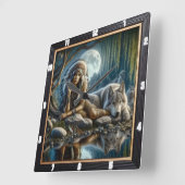 Native Spirit: Flowing Stream Gouden Licht Vierkante Klok (Hoek)