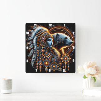 Native Spirit met Beer in lichtgevend ontwerp Vierkante Klok