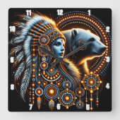 Native Spirit met Beer in lichtgevend ontwerp Vierkante Klok (Voorkant)