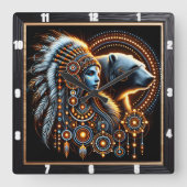 Native Spirit met Beer in lichtgevend ontwerp Vierkante Klok (Voorkant)