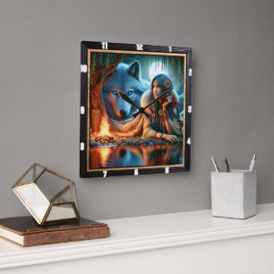 Native Stillness: River's Edge Twilight Calm Vierkante Klok