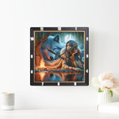 Native Stillness: River's Edge Twilight Calm Vierkante Klok (Huis)