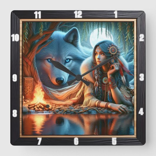 Native Stillness: River's Edge Twilight Calm Vierkante Klok (Voorkant)