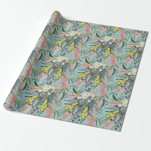 Native Struik Blooms Summer Blue Cadeaupapier (Uitgerold)
