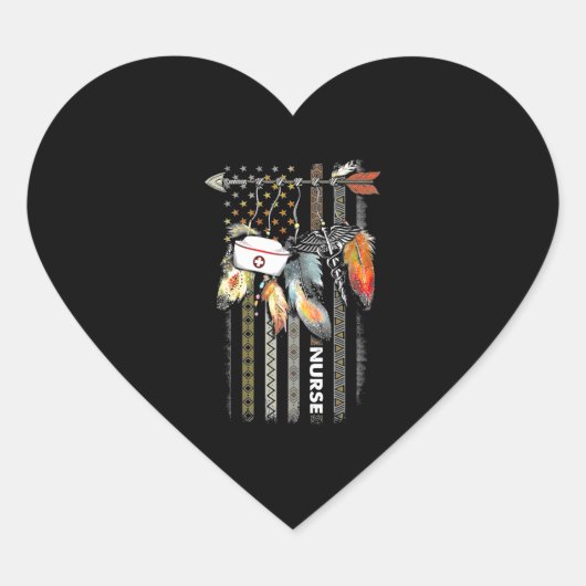 Native Style Nurse American Flag Hart Sticker (Voorkant)