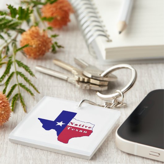 Native Texan Flag Map Sleutelhanger (Voorkant Rechts)