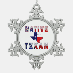 Native Texan Flag Map Tin Sneeuwvlok Ornament