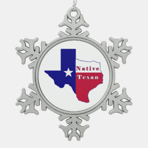 Native Texan Flag Map Tin Sneeuwvlok Ornament