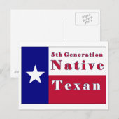 Native Texan Flag van de vijfde generatie Briefkaart (Voorkant / Achterkant)