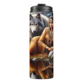 Native Tranquil Reflection, vrouwen en wolven. Thermosbeker (Voorkant)