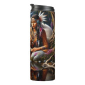 Native Tranquil Reflection, vrouwen en wolven. Thermosbeker (Geroteerd rechts)