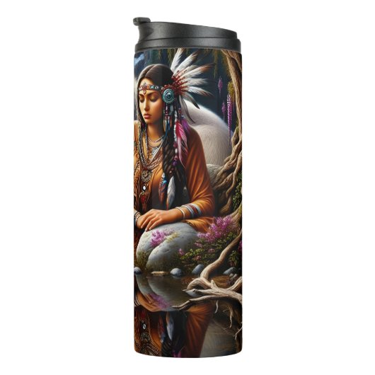 Native Tranquil Reflection, vrouwen en wolven. Thermosbeker (Geroteerd rechts)