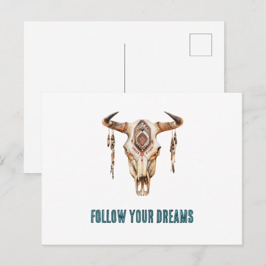 Native Tribal Bull Horns Skull   Briefkaart (Voorkant / Achterkant)