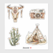 Native Tribal Bull Horns Skull Cactus Sticker (Vel)