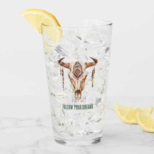 Native Tribal Bull Horns Skull   Glas (Voorkant ijs)