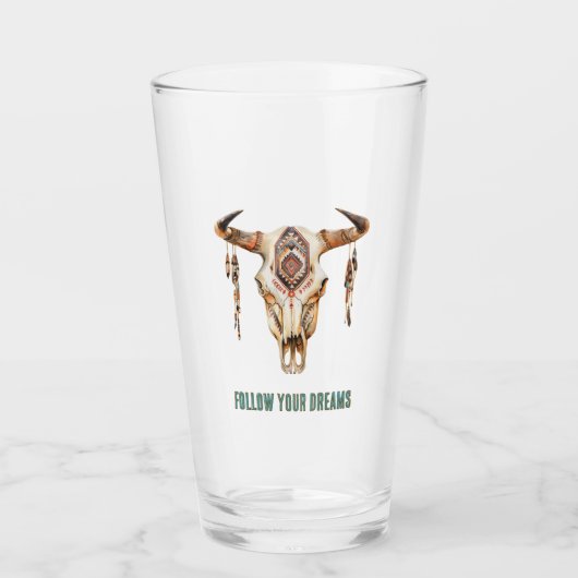 Native Tribal Bull Horns Skull   Glas (Voorkant)