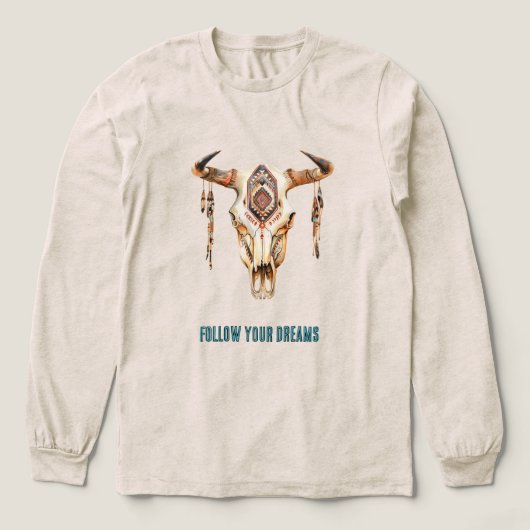 Native Tribal Bull Horns Skull   Tri-Blend Shirt (Voorkant)