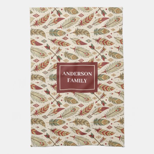 Native Tribal Kitchen Towel Custom Name Accent Theedoek (Verticaal)