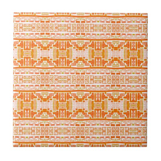 Native Tribal Oranje Boho Tribal Patroon Tegeltje (Voorkant)