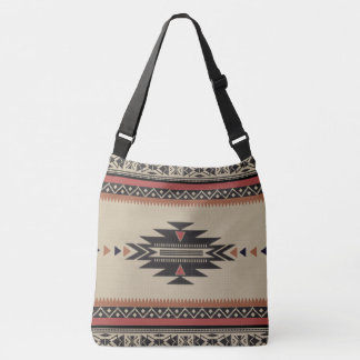 Native Tribal Woven Pattern in Browns, Black, Rust Crossbody Tas